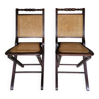 Pair of folding cane chairs