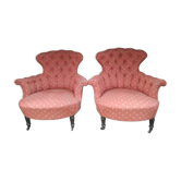 Pair of toad armchairs on wheels, upholstered.