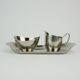 Danish 3-piece set sugar bowl creamer and tray stainless steel