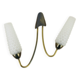 Double gold metal wall lamp and glass tulips, 1950s
