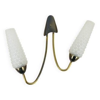 Applique double métal doré et tulipes verre, années 50