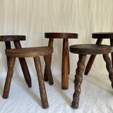 Set of vintage wooden tripod stools