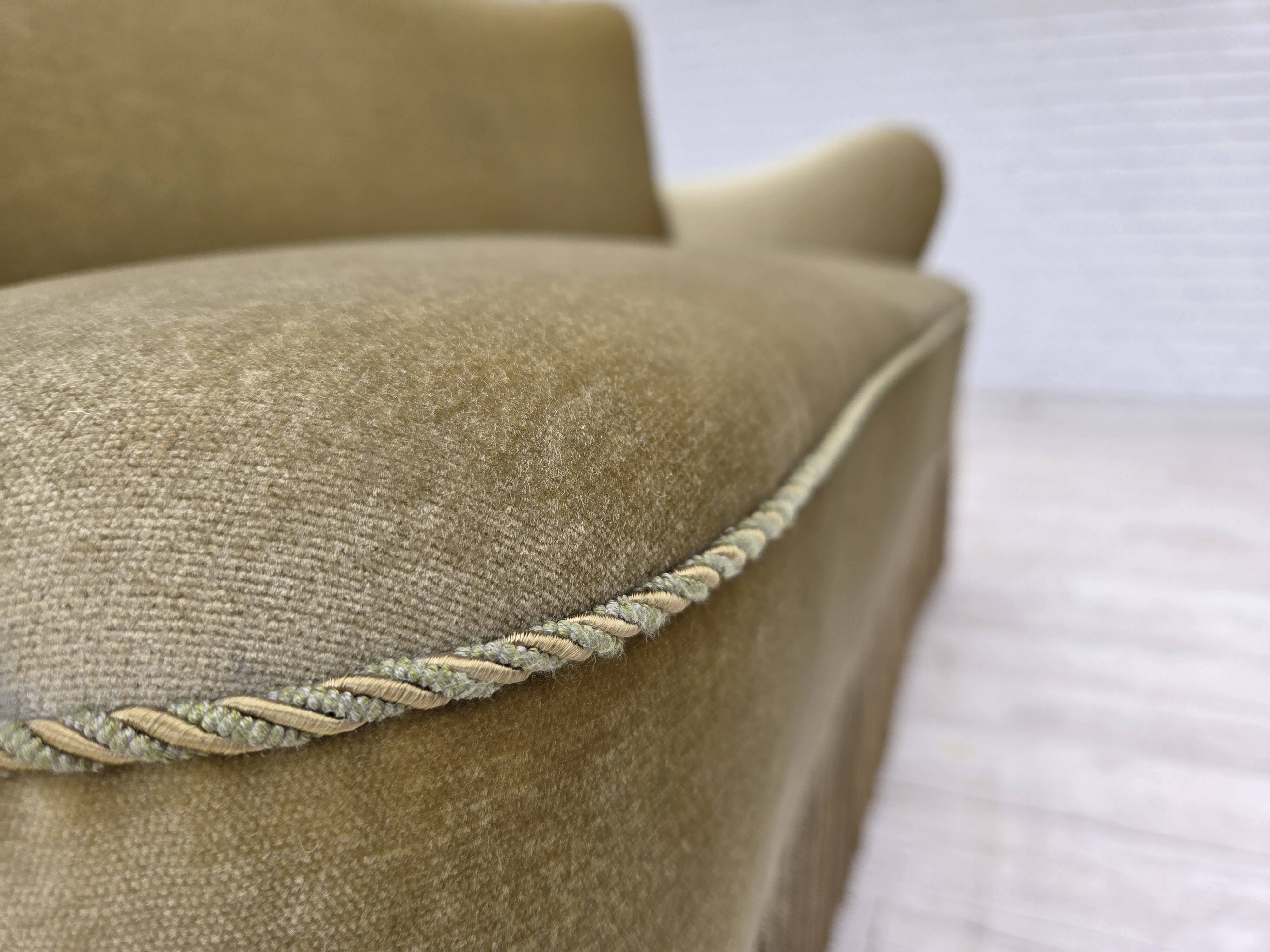 1960s, Danish 2-seater sofa, green furniture velour, beech wood legs.