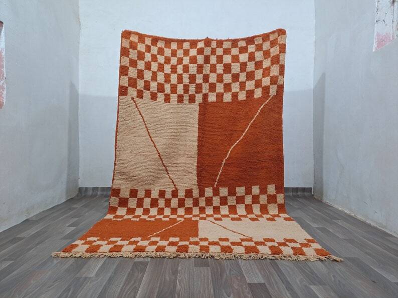 Traditional orange handwoven Berber rug, size 140 x 260 cm