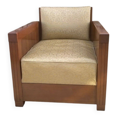 Rare fauteuil club slezak en noyer massif époque art déco