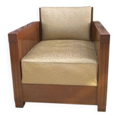 Rare Slezak club chair in solid walnut, Art Deco period