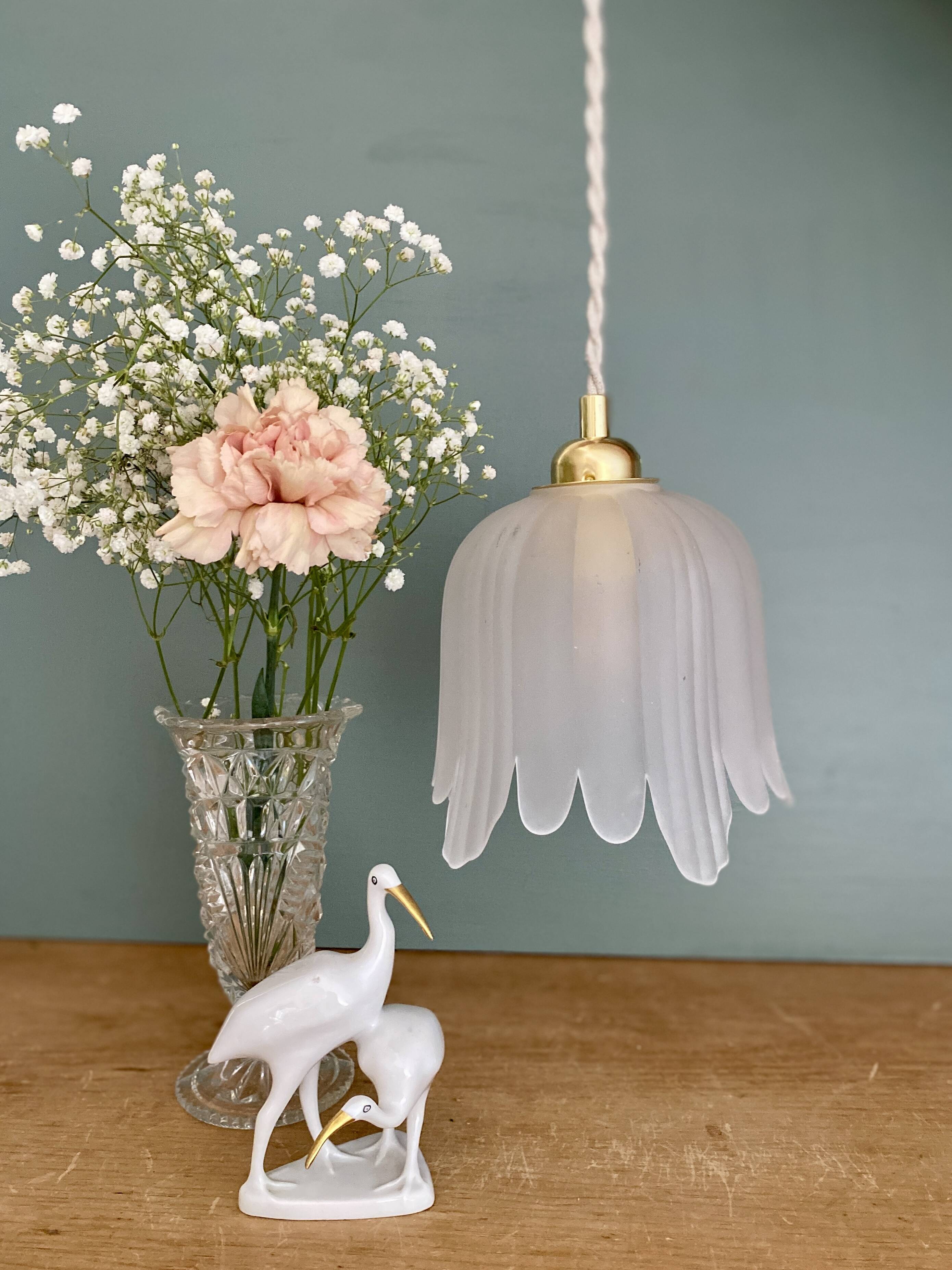 Vintage frosted glass tulip pendant light