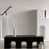 Bench in solid monoxyl wood, carved base in 3 arches - Black color