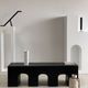 Bench in solid monoxyl wood, carved base in 3 arches - Black color
