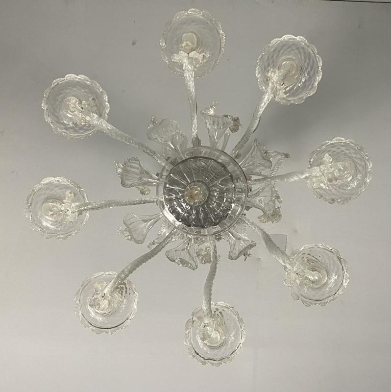 Venetian lustre in Murano glass transparent, 8 arm of light