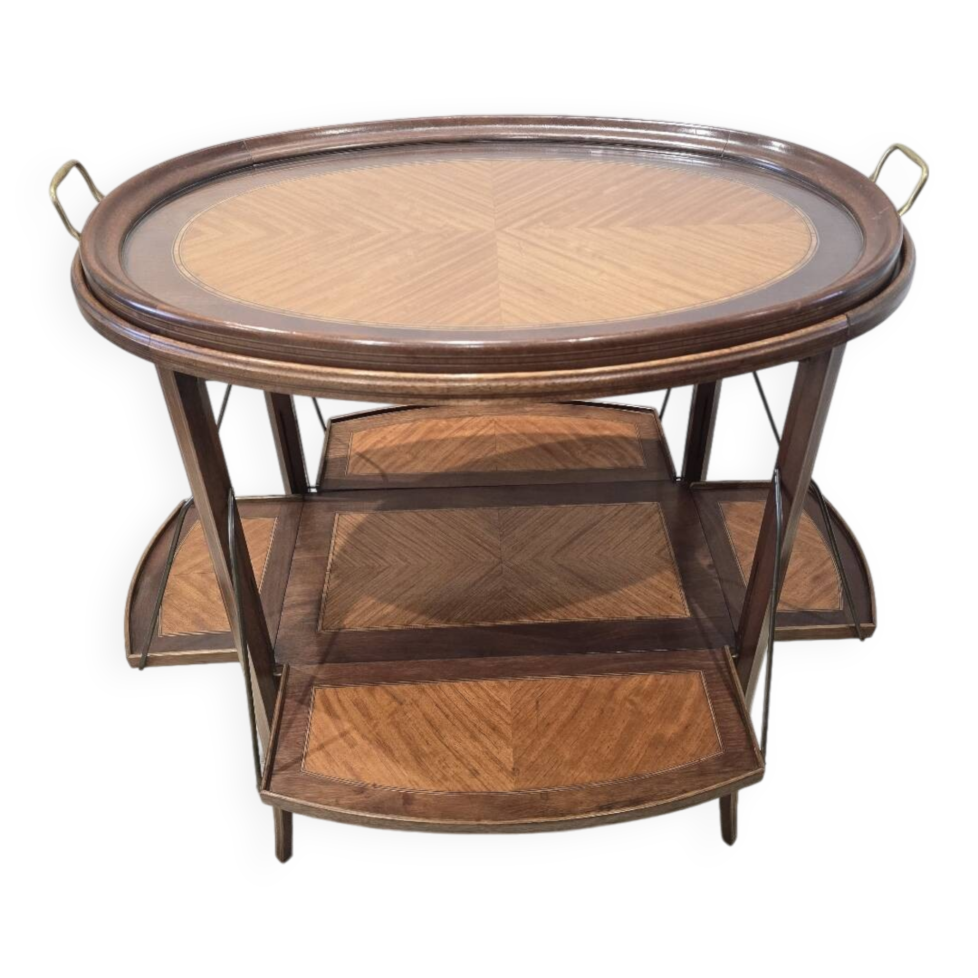 Folding tea table in marquetry wood - removable top