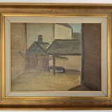 Modernism Mid-20th century Oil Painting Cityscape  by Thage Carlson 1960s
