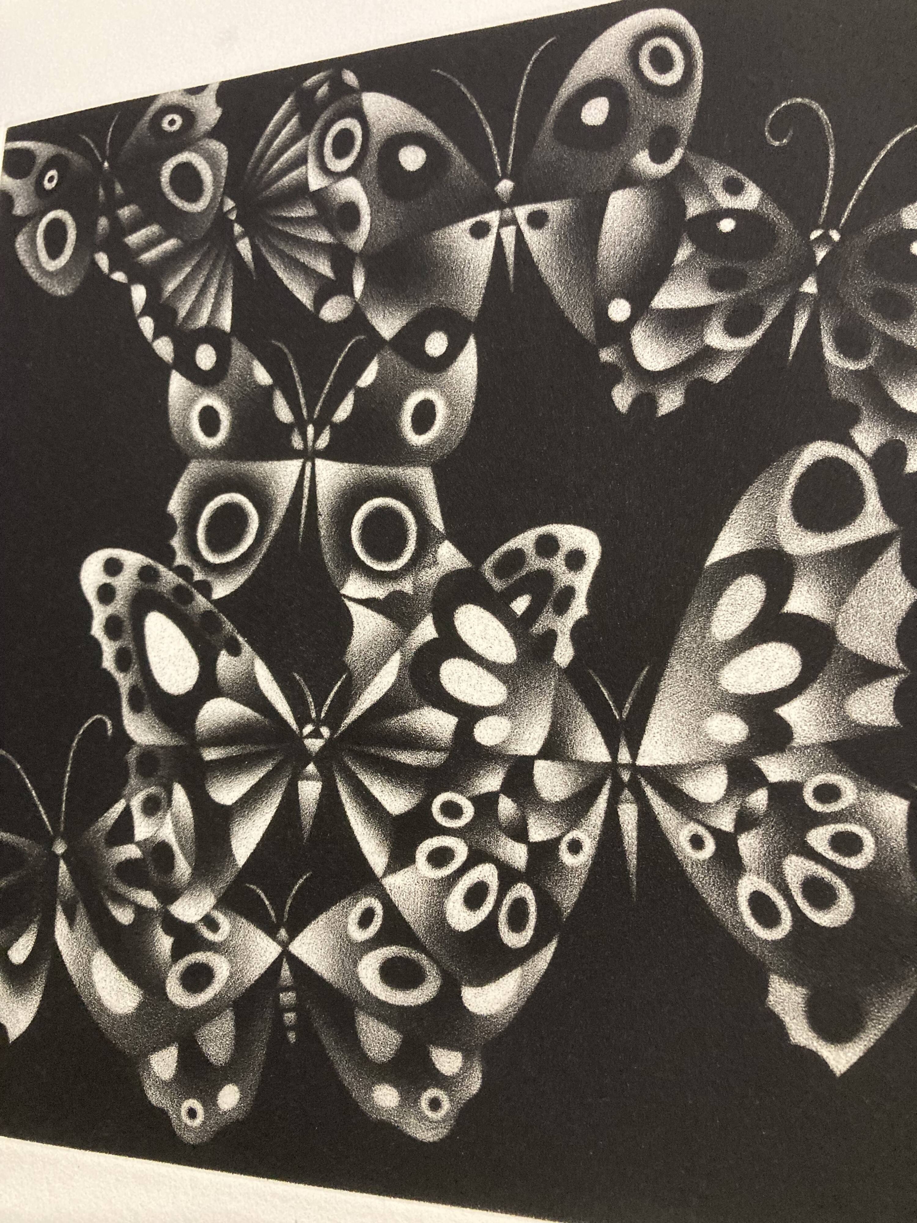 Mario avati (1921-2009), butterflies, black manner, 1970
