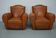 Pair of French club chairs with moustache back in cognac leather, 1950s