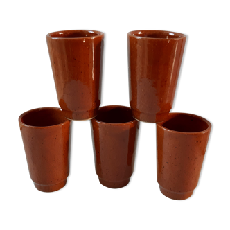 Set of 5 sandstone glasses Digoin Sarreguemines 70s