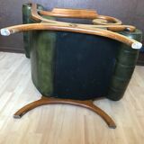Fauteuil Chesterfield en cuir vert vintage