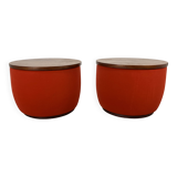 Pair of space age side tables, red velvet from the 70s