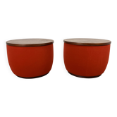 Pair of space age side tables, red velvet from the 70s