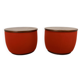 Paire de bouts de canapé space age, velours rouge années 70