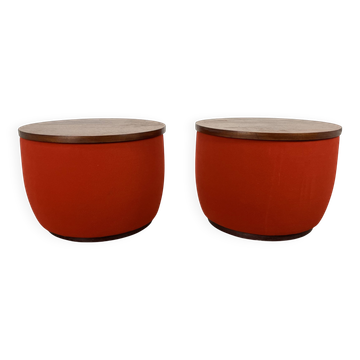 Paire de bouts de canapé space age, velours rouge années 70
