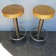 Pair 2 bar stool metal and wood