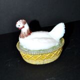 Portieux painted opaline glass hen candy box