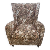 High-Quality Brown Floral Fabric Armchair attr. to Paolo Buffa, Italy