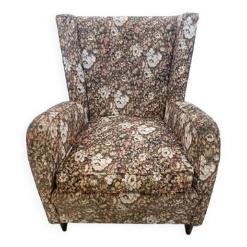 Fauteuil en tissu floral marron de haute qualité, attribué à Paolo Buffa, Italie