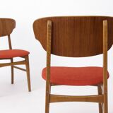 Set of 4 Danish Dining Chairs – Teak & Oak, 1960s, Red-Orange Upholstery