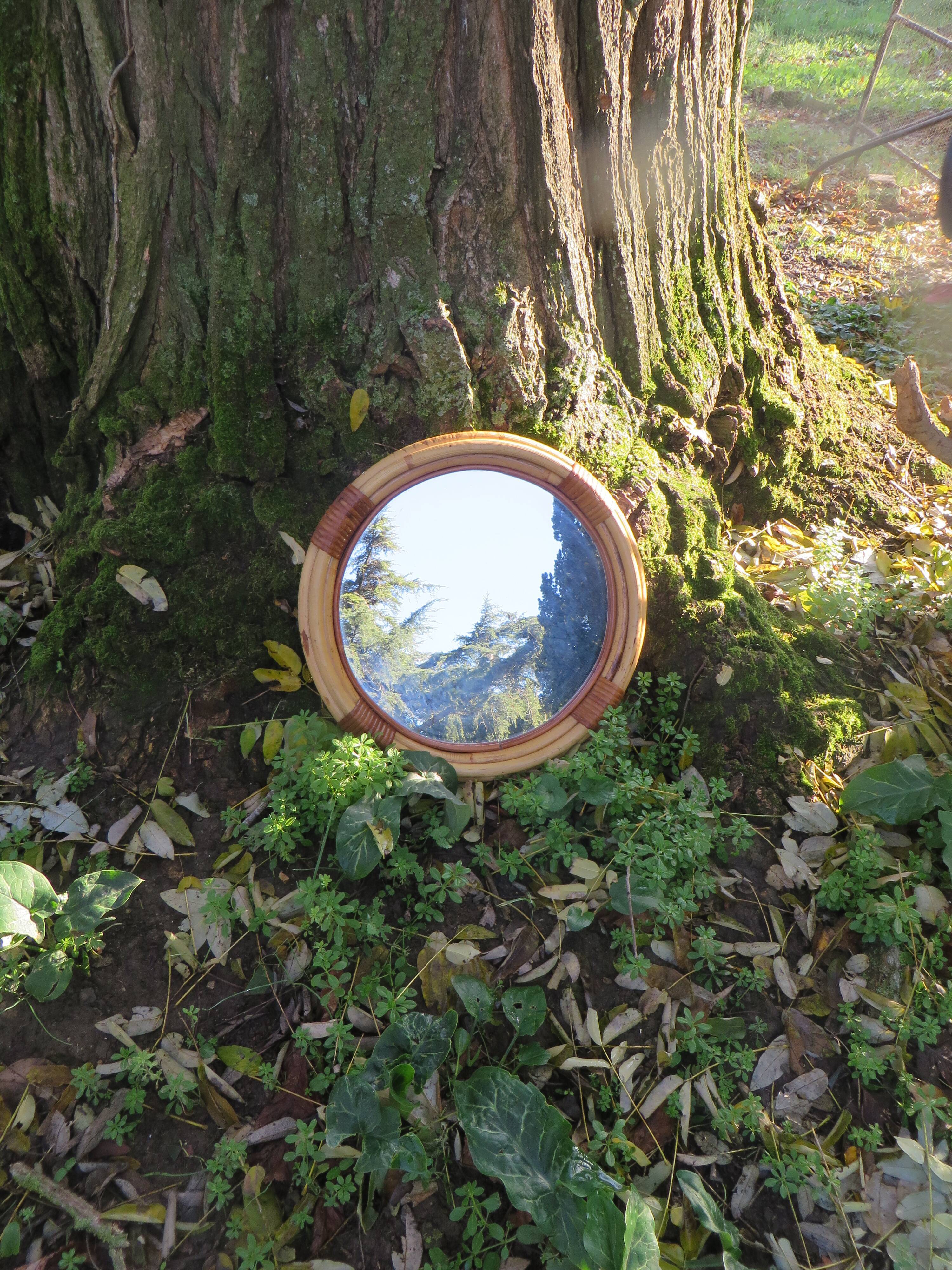 Vintage rattan round mirror 38cm