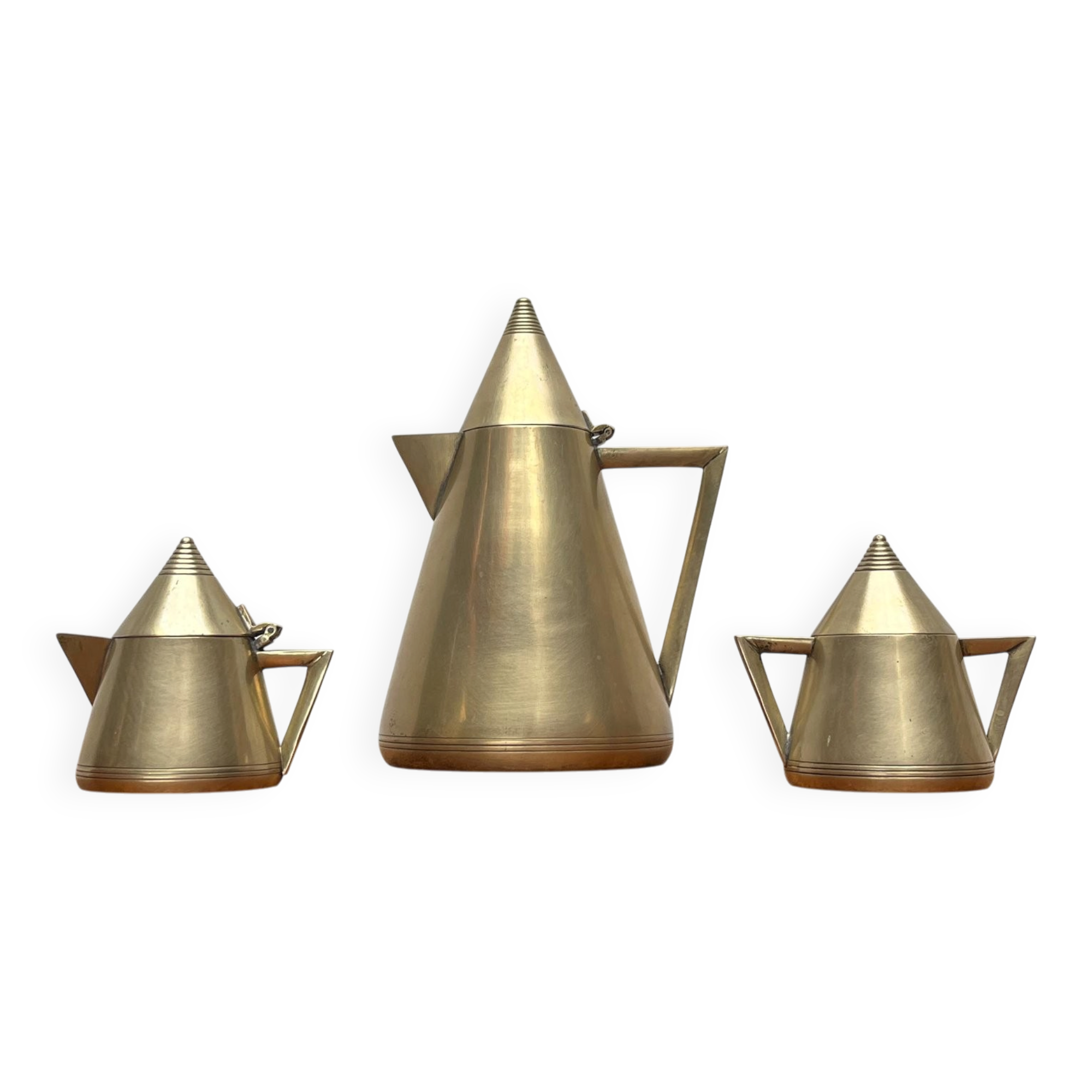 Metal Art Deco teapot, sugar bowl, milk jug, 1960s, set of 3