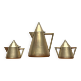 Théière métallique Art Déco, sucrier, pot à lait, années 1960, ensemble de 3
