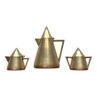 Metal Art Deco teapot, sugar bowl, milk jug, 1960s, set of 3