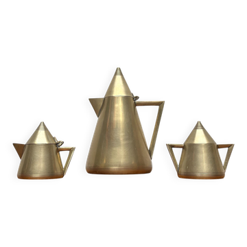 Théière métallique Art Déco, sucrier, pot à lait, années 1960, ensemble de 3