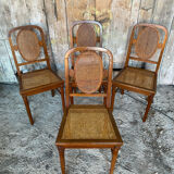 4 chaises anciennes style Louis XVI en bois et cannage, XIXème s.