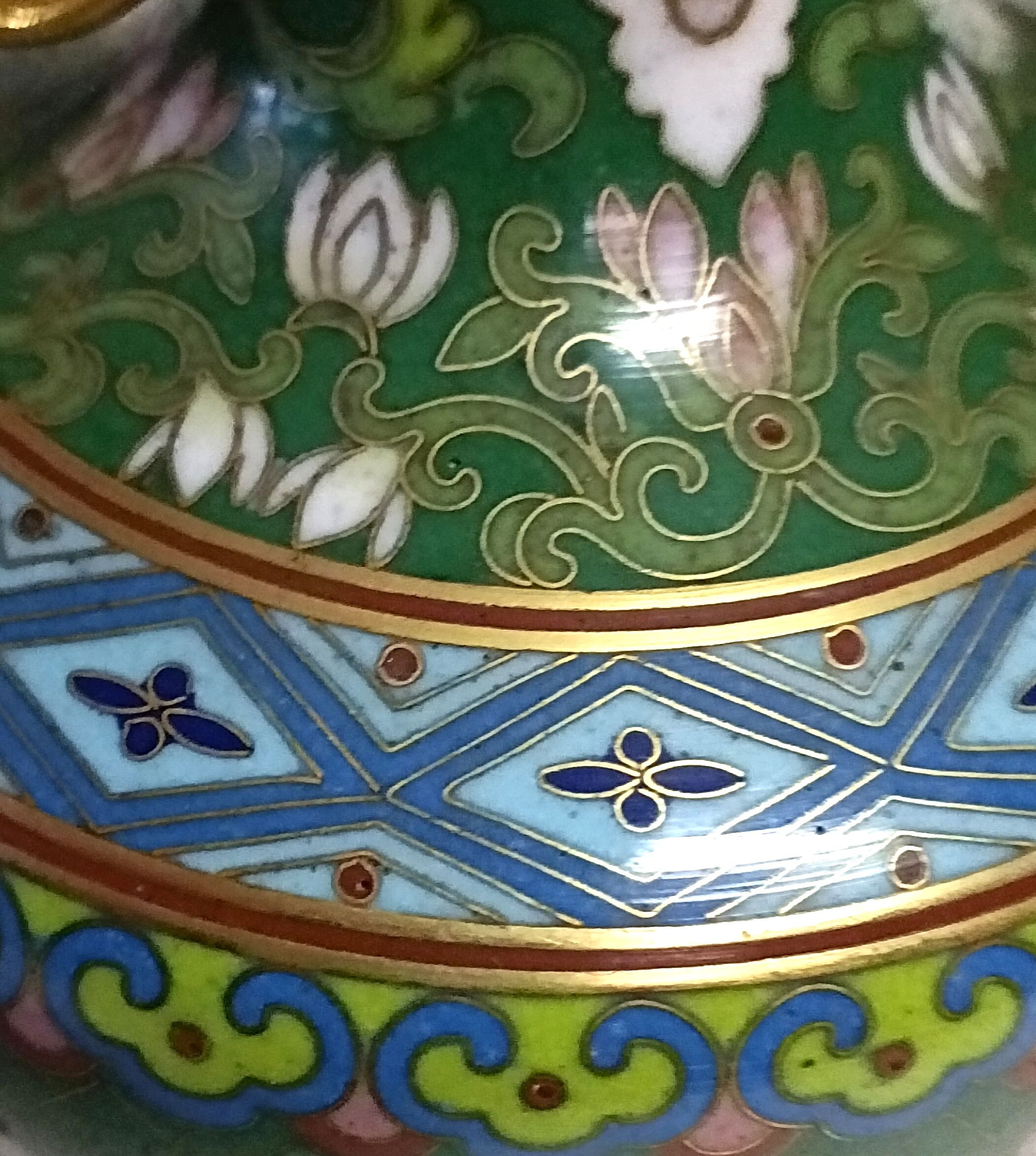 Pair of Asian enamel cloisonné vases