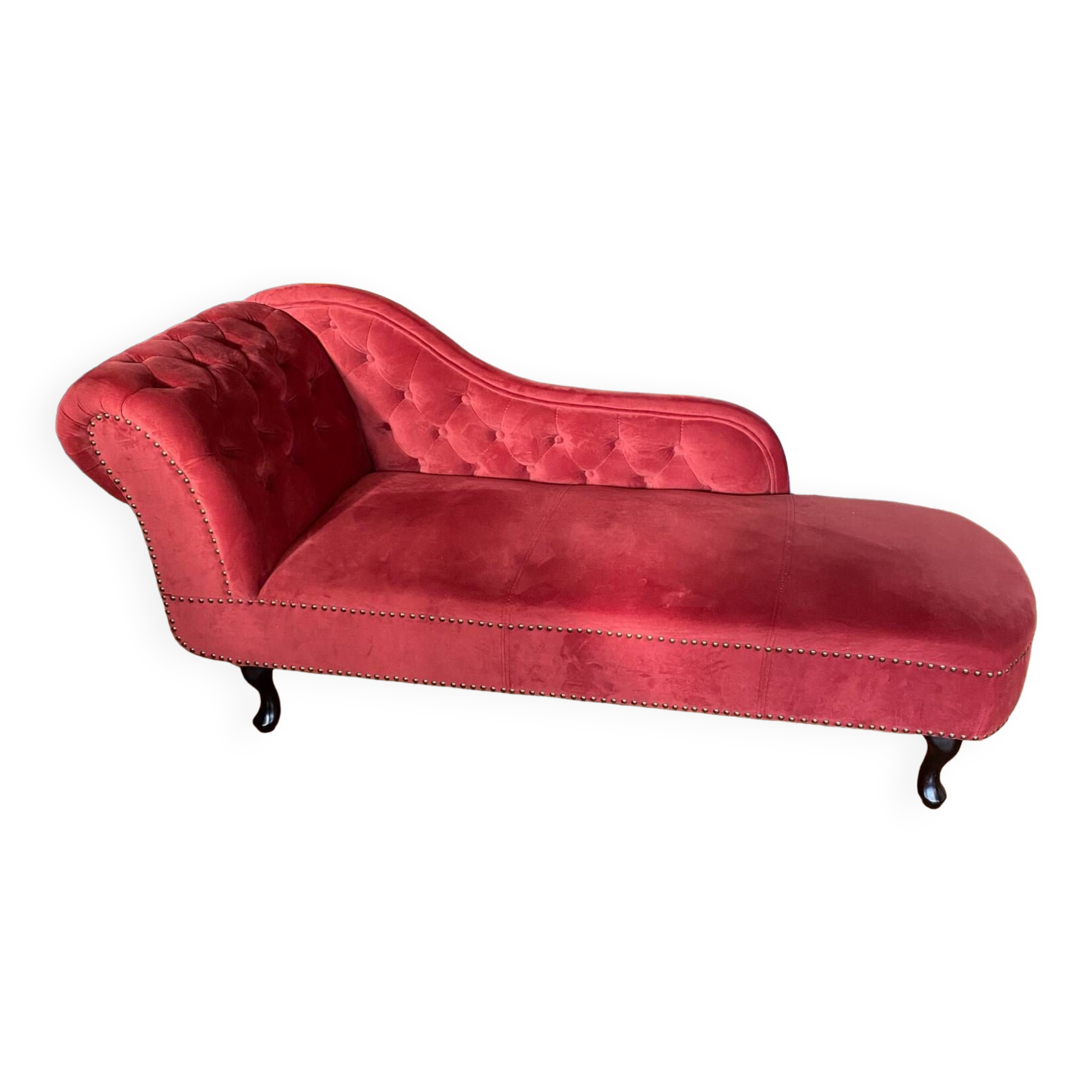 Chesterfield daybed in raspberry red velvet left side