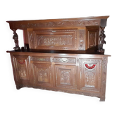 Breton buffet furniture 2 bodies carved by a Breton craftsman in oak with 2 keys