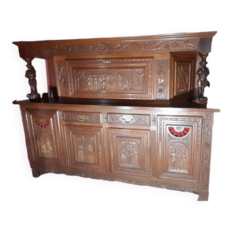 Breton buffet furniture 2 bodies carved by a Breton craftsman in oak with 2 keys