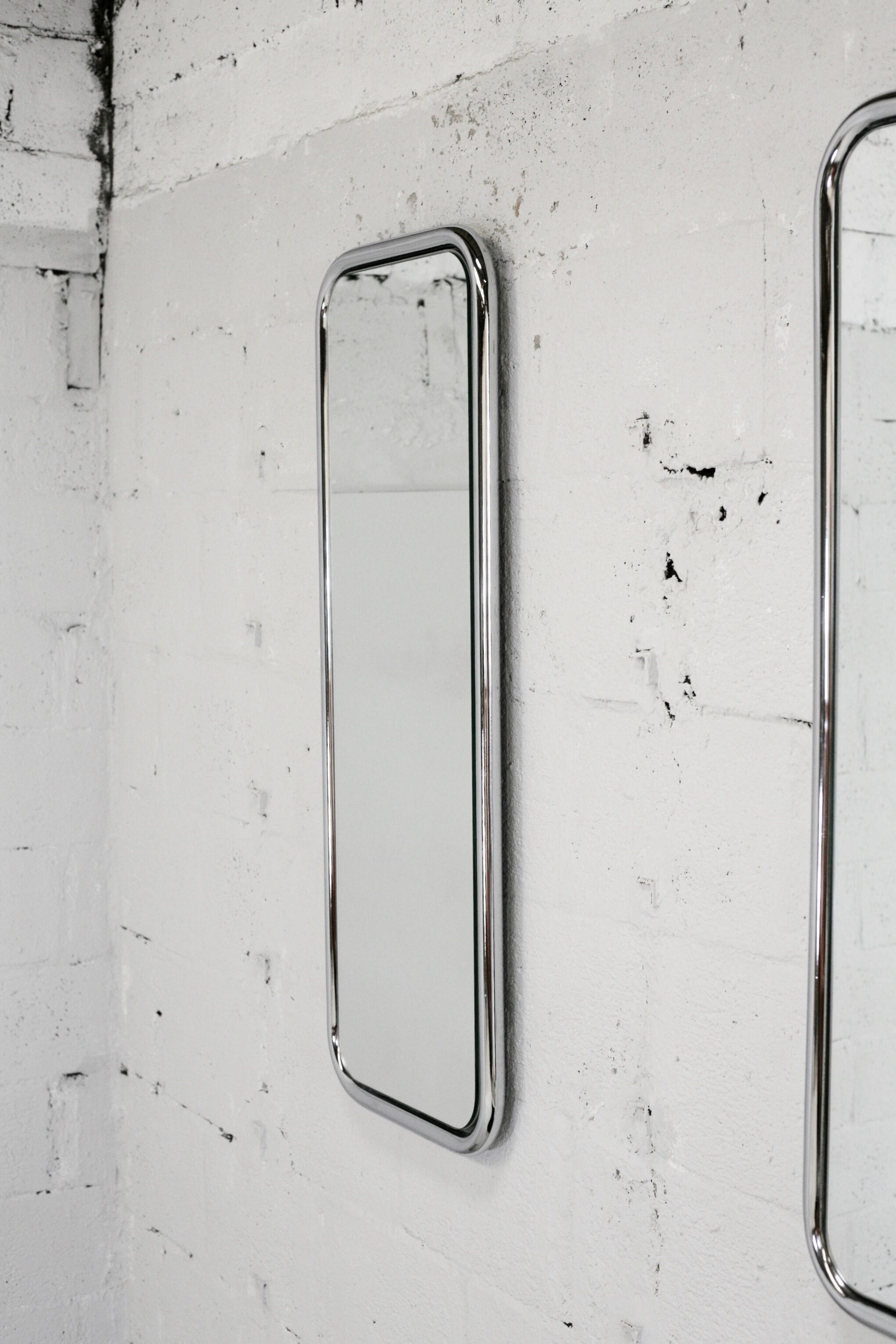 Pair of 70s tubular mirrors, chrome steel