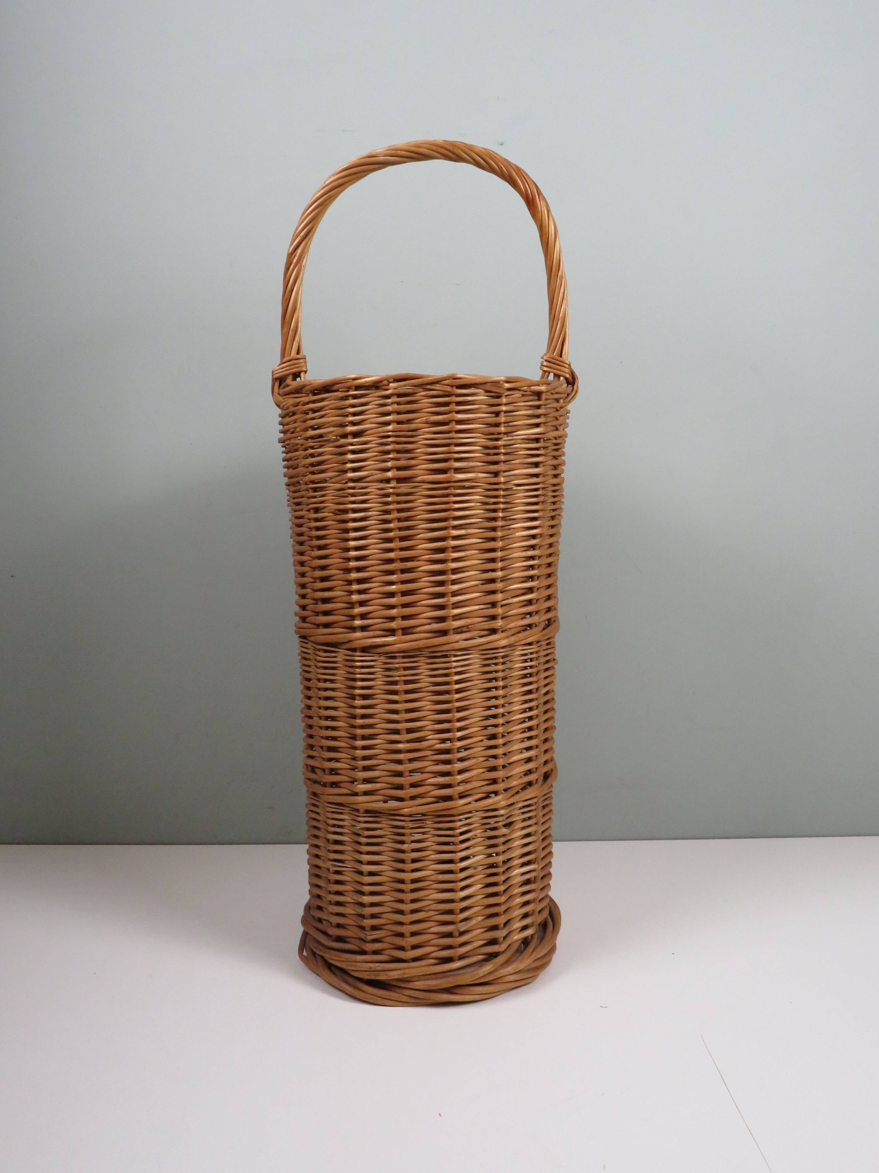 Vintage wicker umbrella stand, handcrafted, 1960s.