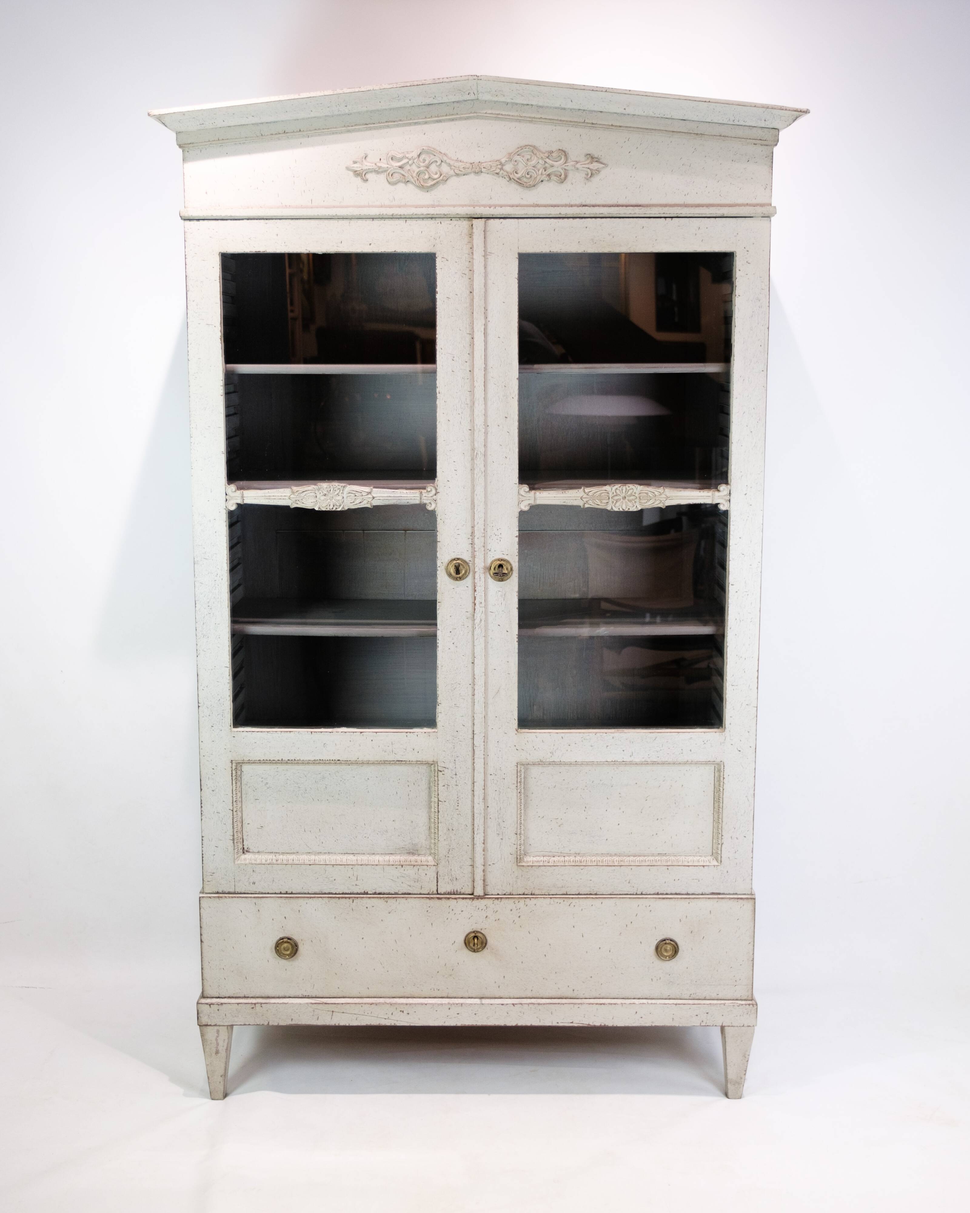 Glass Cabinet From The Gustavian Period Painted In Grey From 1810s