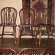 Set of 6 Windsor chairs with lyre back in solid oak, mid-century, 1960s.
