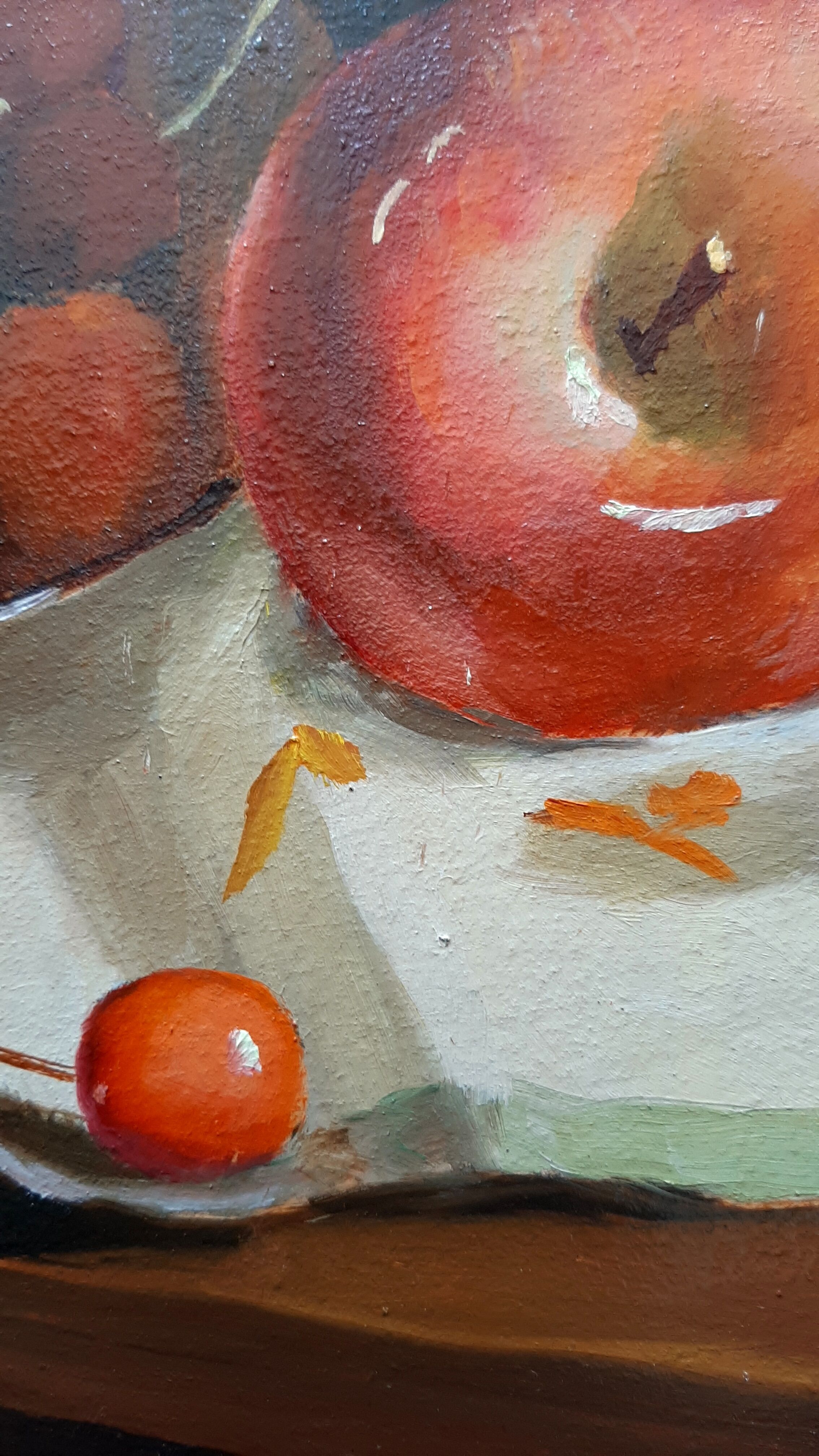 Table Oil Still Life Fruits Cherries Apples and Jug signed***framed***
