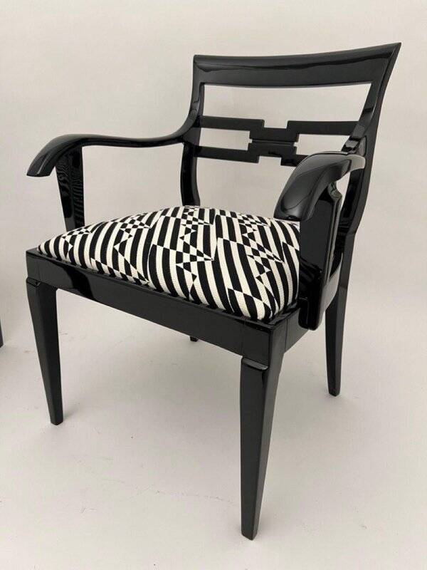 Art Deco Armchairs in Black Lacquer and Black-Creme Fabric, 1925