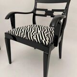 Art Deco Armchairs in Black Lacquer and Black-Creme Fabric, 1925