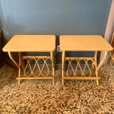 A pair of rattan bedside tables.