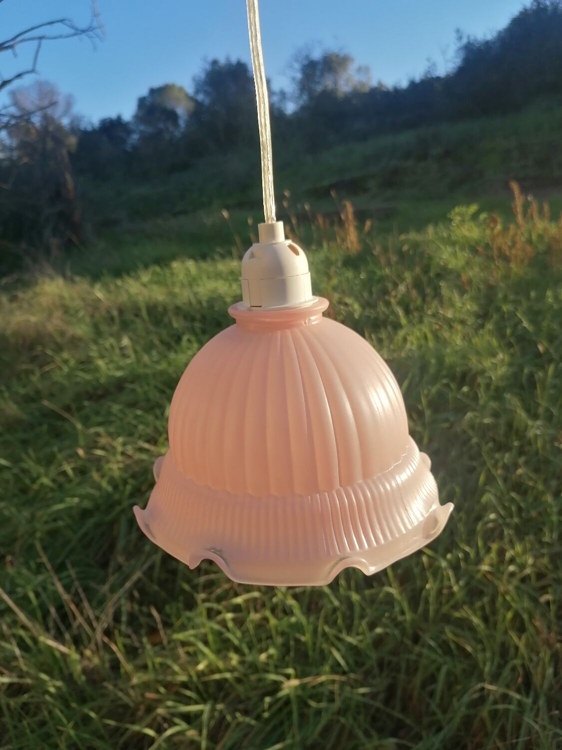 Vintage pink molded glass walker