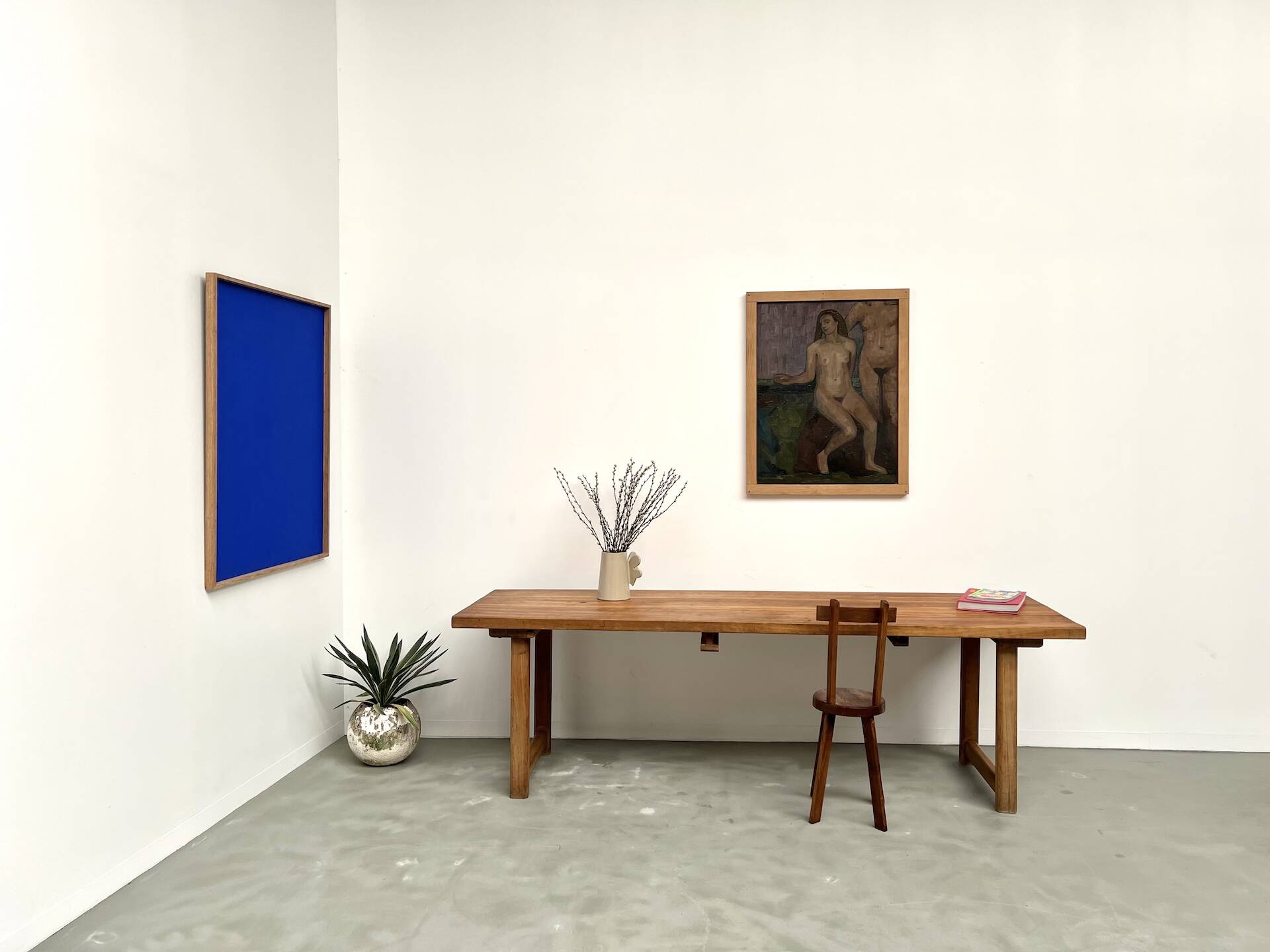 Large brutalist beech farmhouse table