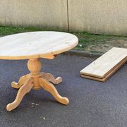 Table à manger ronde extensible pied central rénovée en bois massif 200cm